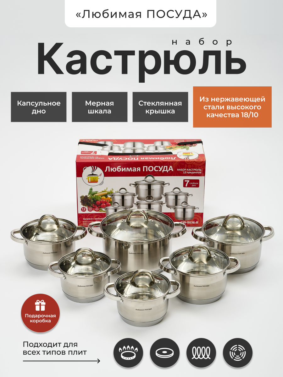 Набор кастрюль 12 предметов